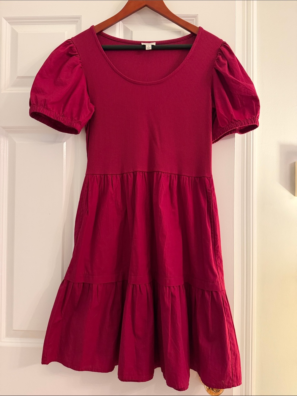 JCrew Factory Pink Puff Sleeve Tiered Babydoll Dress Small